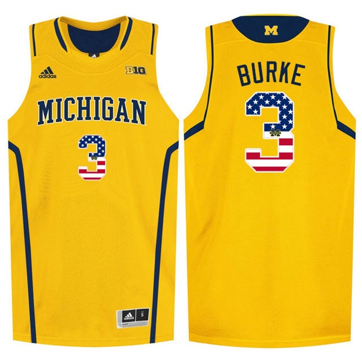 Michigan Wolverines Men's NCAA Trey Burke #3 Yellow USA Flag College Basketball Jersey UTE7149WE